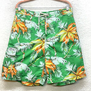 Polo Ralph Lauren Swim Trunks Mens Green Leaves Tropical Cargo Beach Mesh Lined